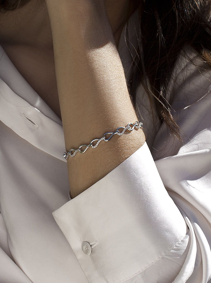 bracelet maillons en forme irrégulier avec zircons-LINEARGENT