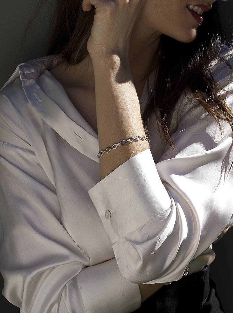 bracelet maillons en forme irrégulier avec zircons-LINEARGENT