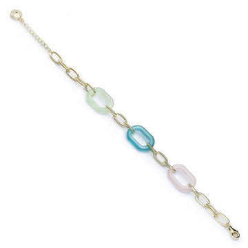 Pulsera eslabones plata bañada en oro combinada con resina
