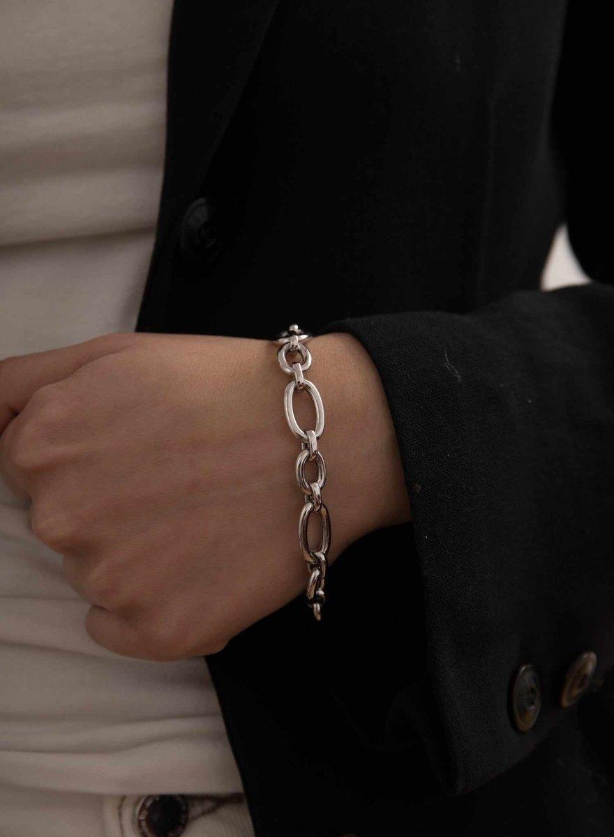 bracelet maillons argent larges tubulaires et LINEARGENT