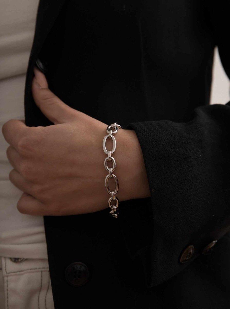 bracelet maillons argent larges tubulaires et LINEARGENT