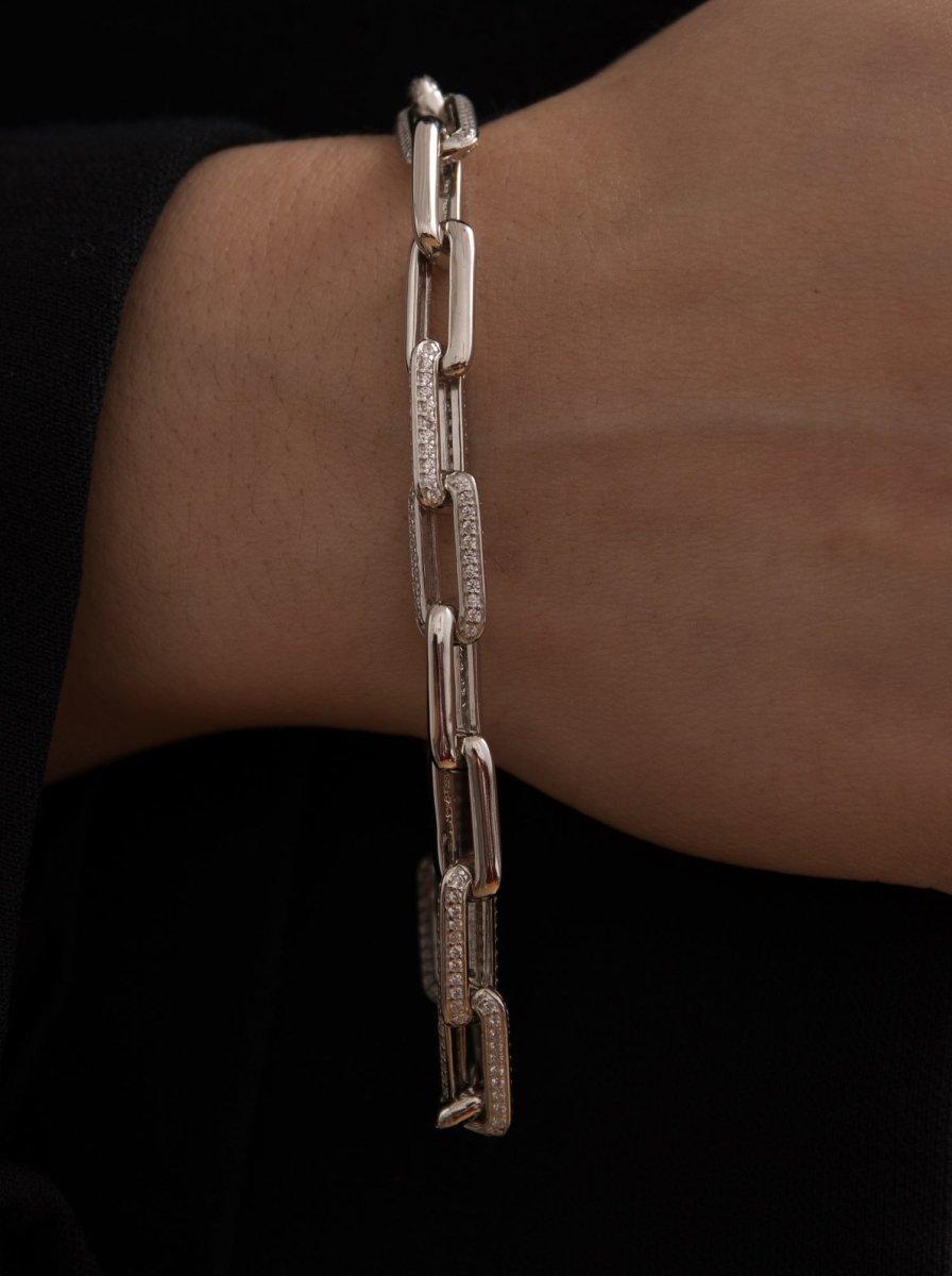 Pulsera eslabones plata con diseño rectangular con circonita-LINEARGENT
