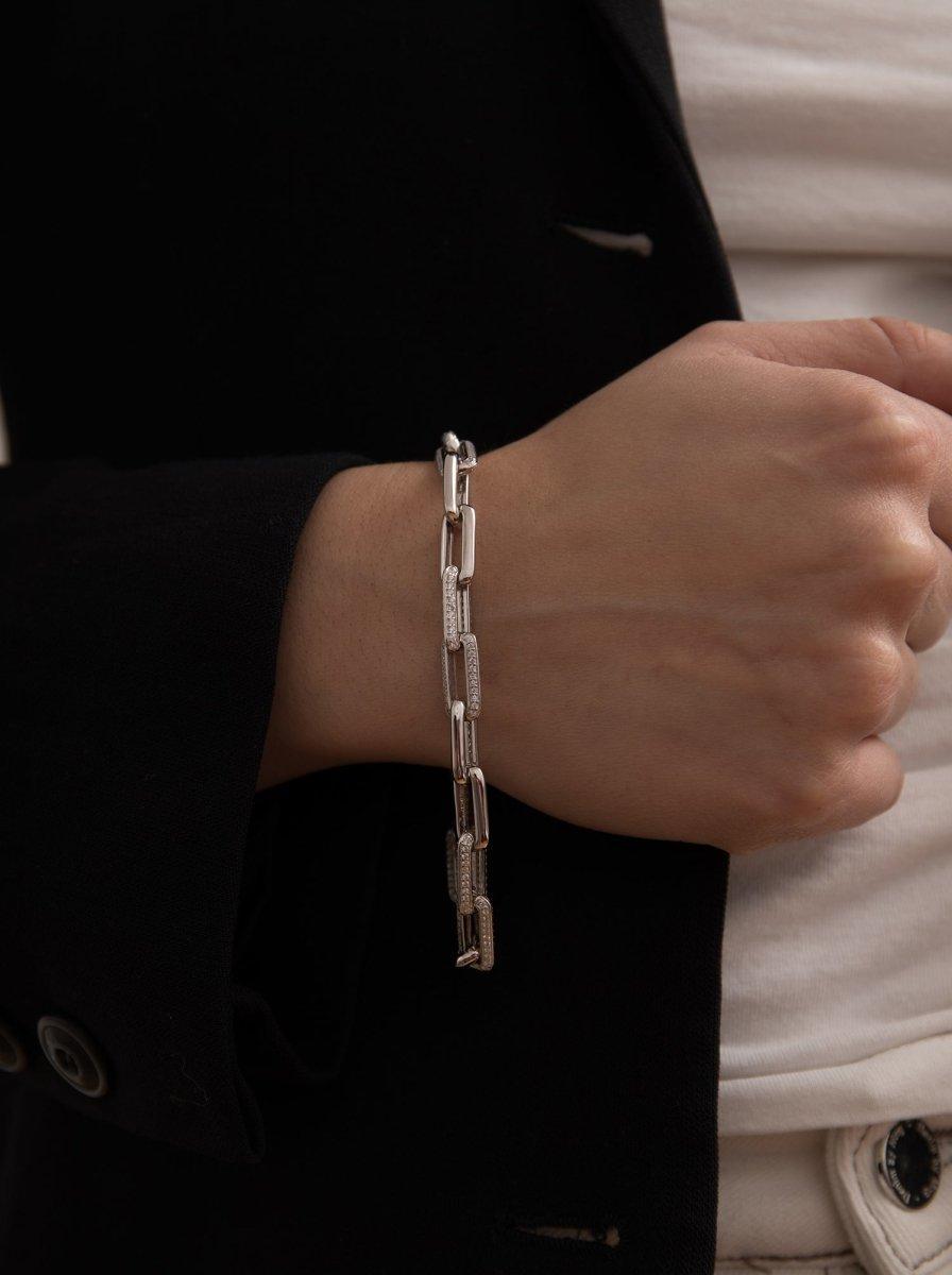 bracelet maillons argent avec design rectangulaire avec LINEARGENT