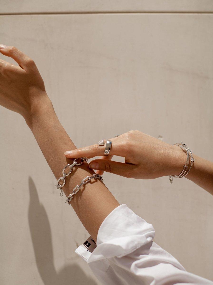 bracelet maillons argent avec design rectangulaire avec LINEARGENT