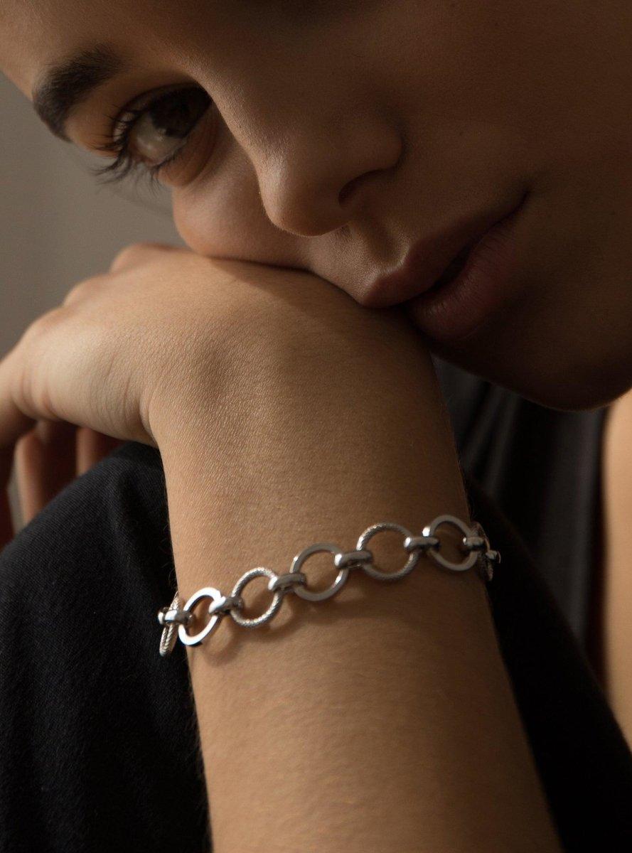 Pulsera eslabones plata diseño circular circonitas-LINEARGENT