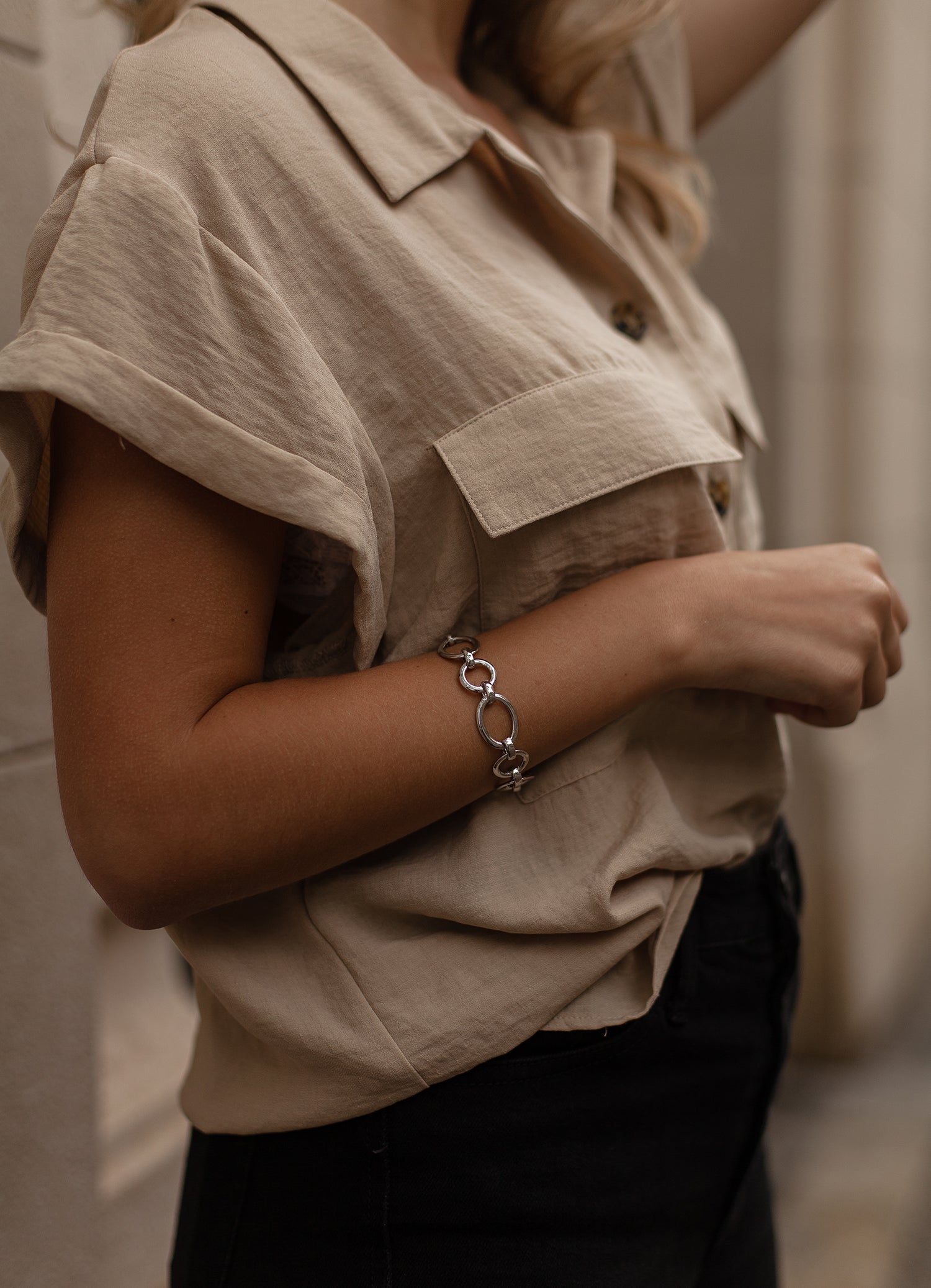 Pulsera eslabones plata diseño ovalados dos medidas-LINEARGENT