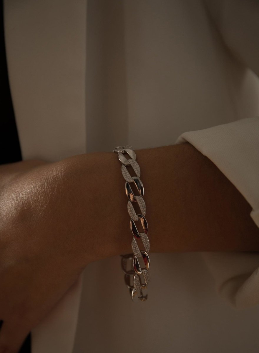 bracelet maillons argent ovales avec zircons LINEARGENT