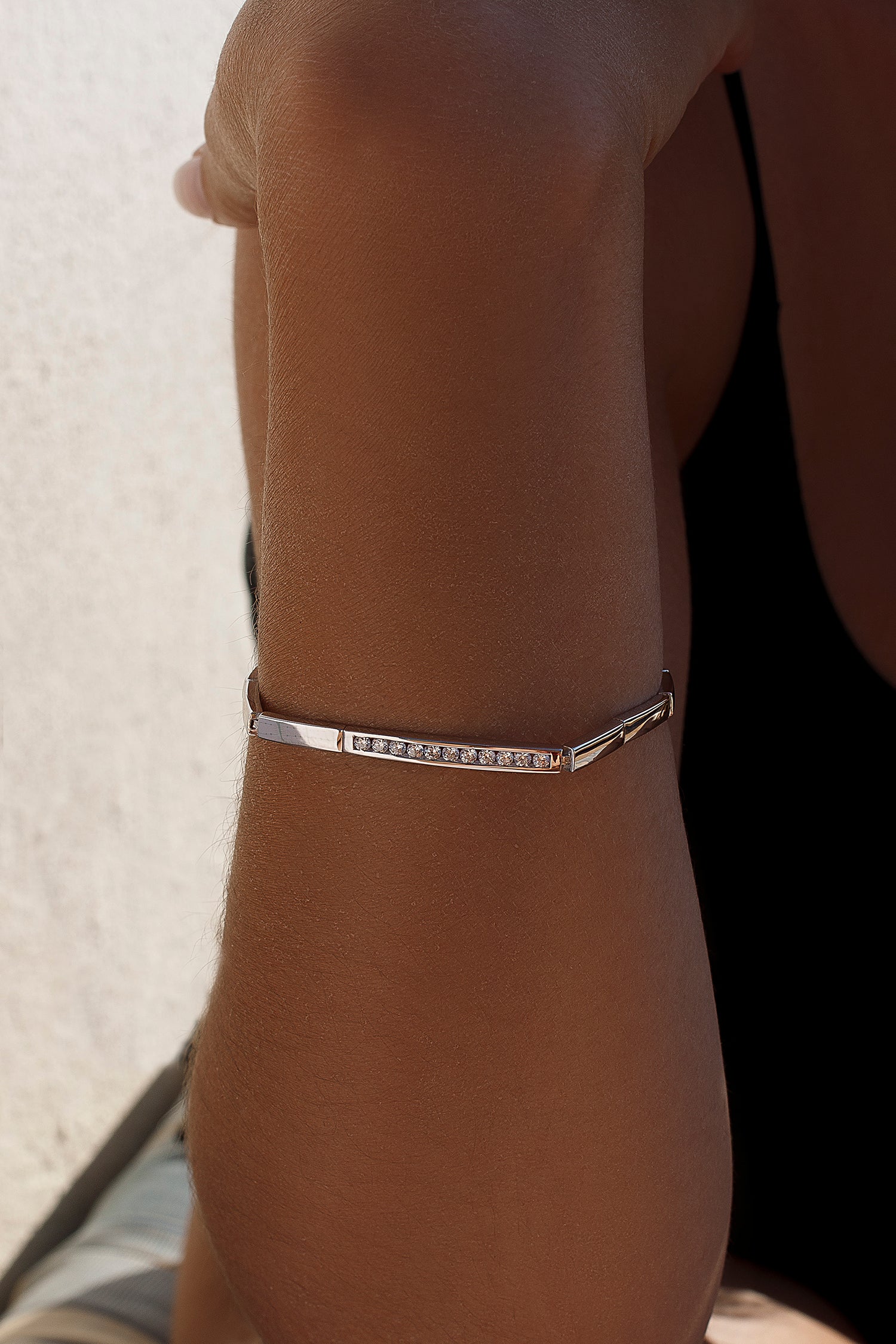 bracelet silver links for bride with zirconias strip