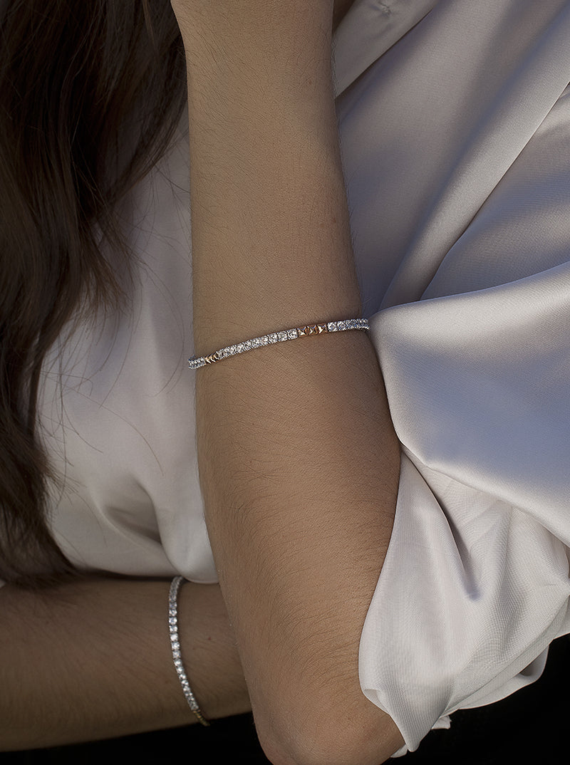 bracelet riviere two tone in Pink and zirconia size princess combined