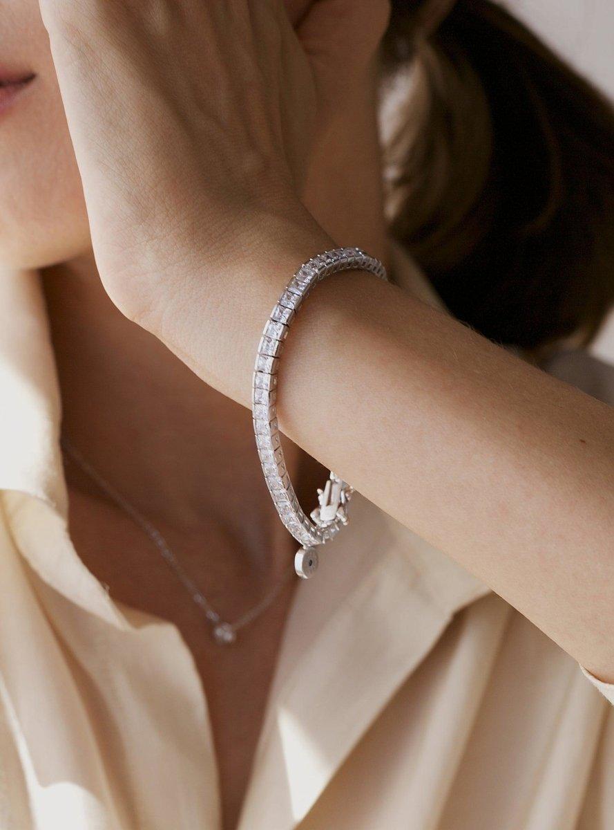 Pulsera riviere de plata con circonitas talla princesa-LINEARGENT