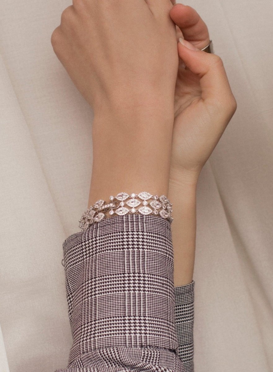 Pulseras brillantes en plata estilo riviere diseño ancho-LINEARGENT