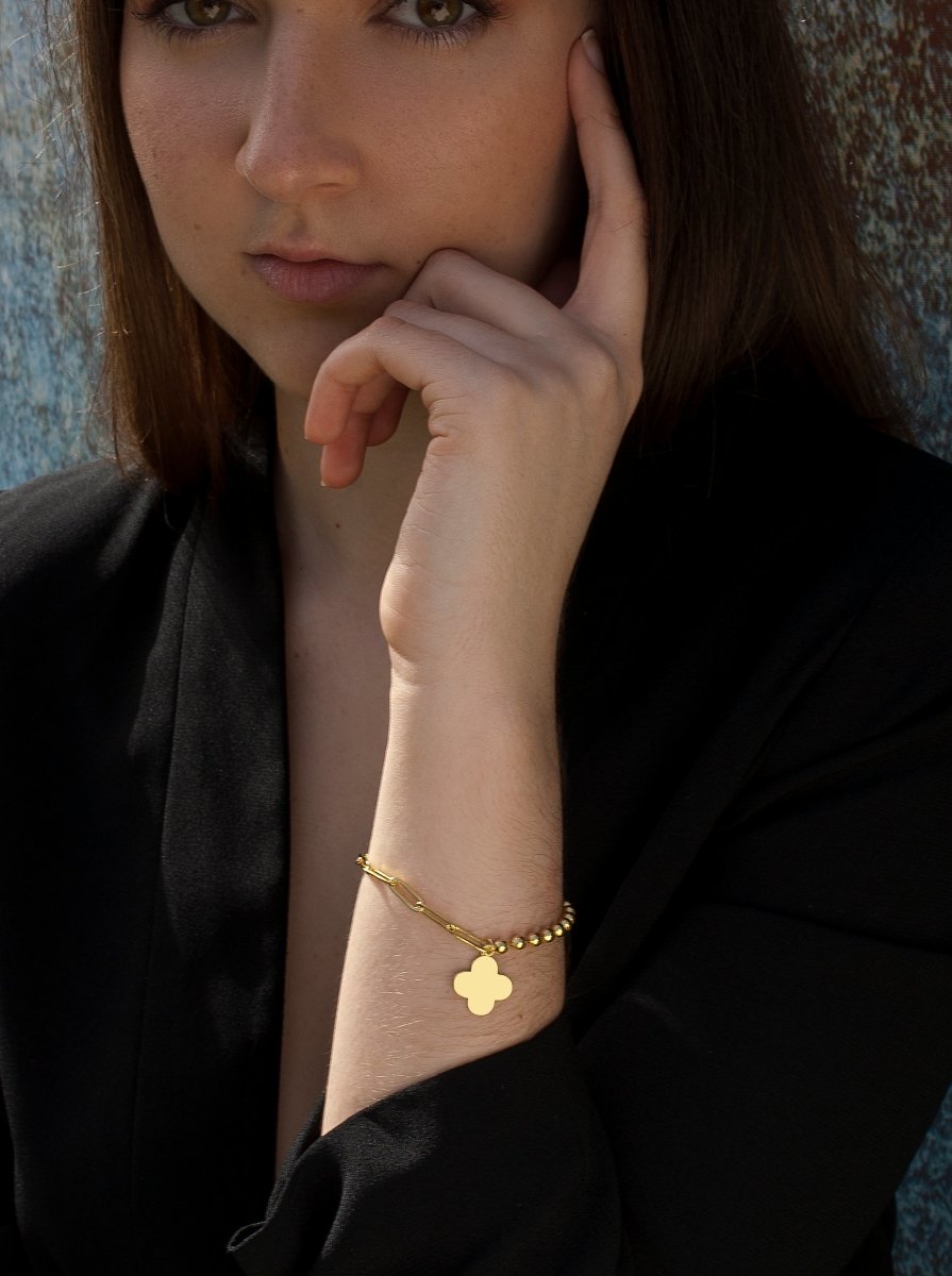 Pulseras con colgantes de plata bañados en oro con colgante en forma de flor-LINEARGENT