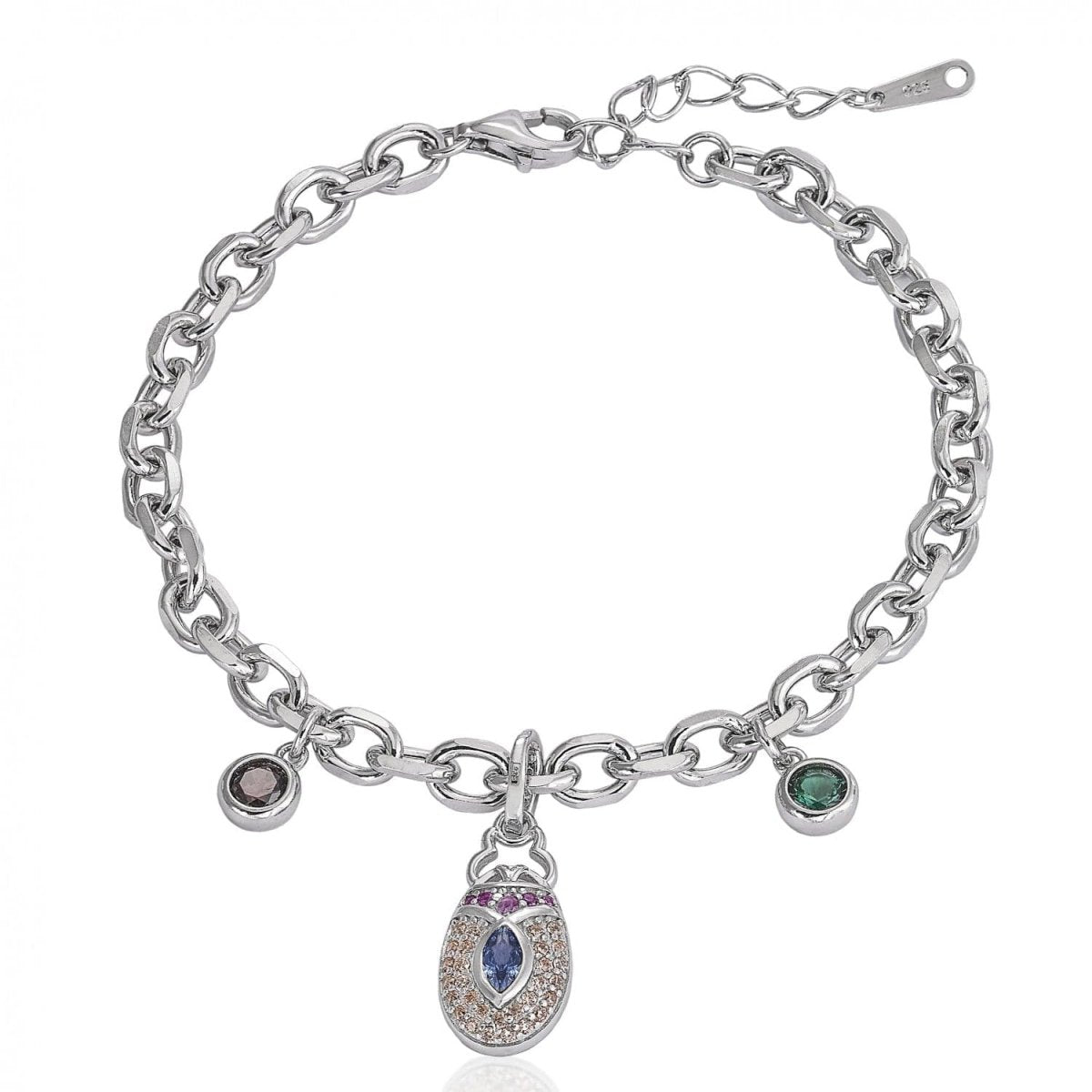 Pulseras con colgantes de plata diseño ovalado central-LINEARGENT