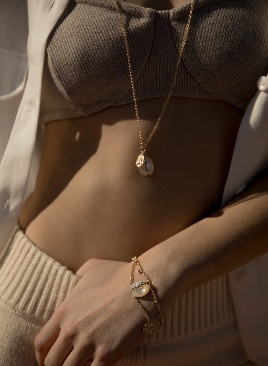 Pulseras con colgantes diseño de perla y medalla-LINEARGENT