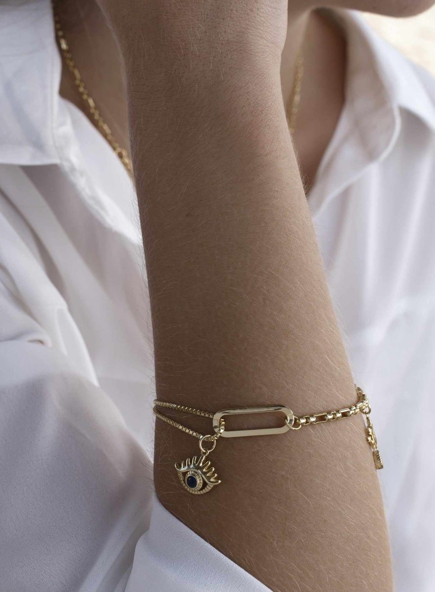 Pulseras con colgantes en palta dorado doble motivo