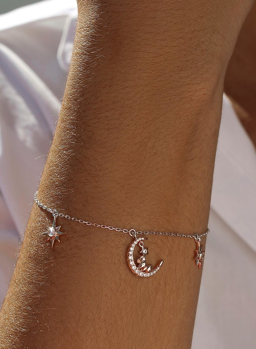 Pulseras con colgantes mini charms en rosa con circonitas-LINEARGENT