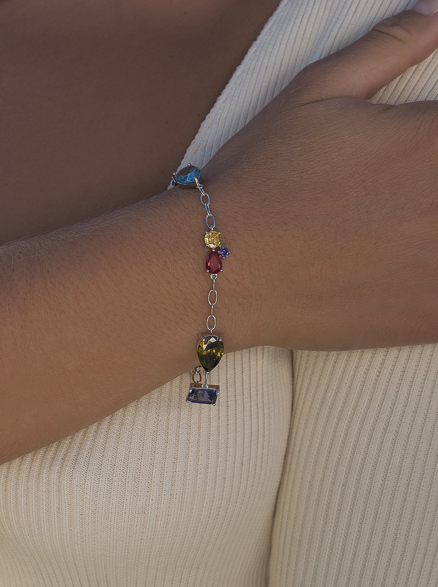 bracelets with stones silver multi-shaped randomly arranged