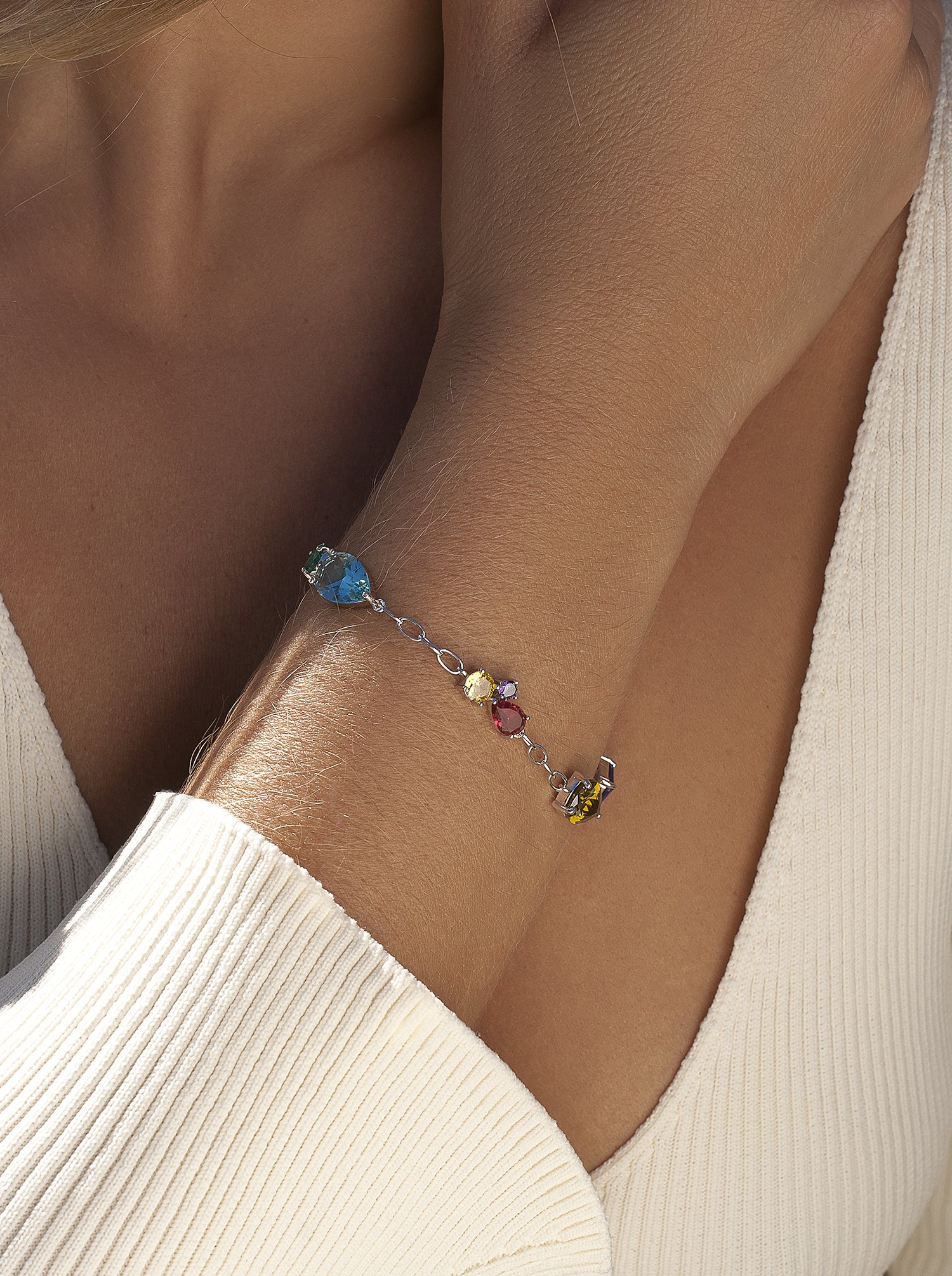 bracelets with stones silver multi-shaped randomly arranged