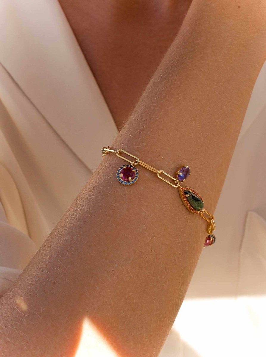 Pulseras con piedras diseño de cadena paper clip con charms-LINEARGENT