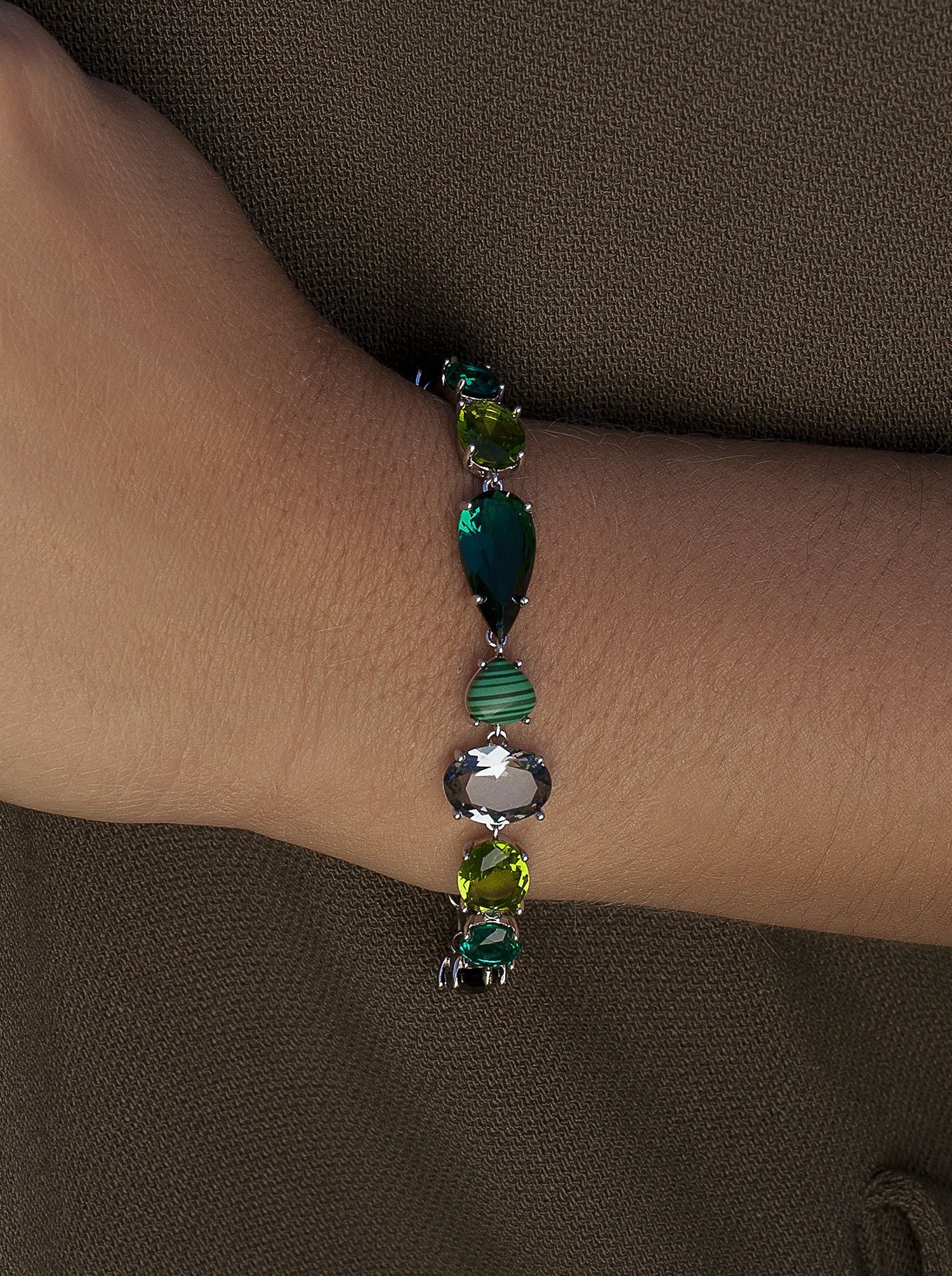 Pulseras con piedras diseño tonos verdes y azúl-LINEARGENT