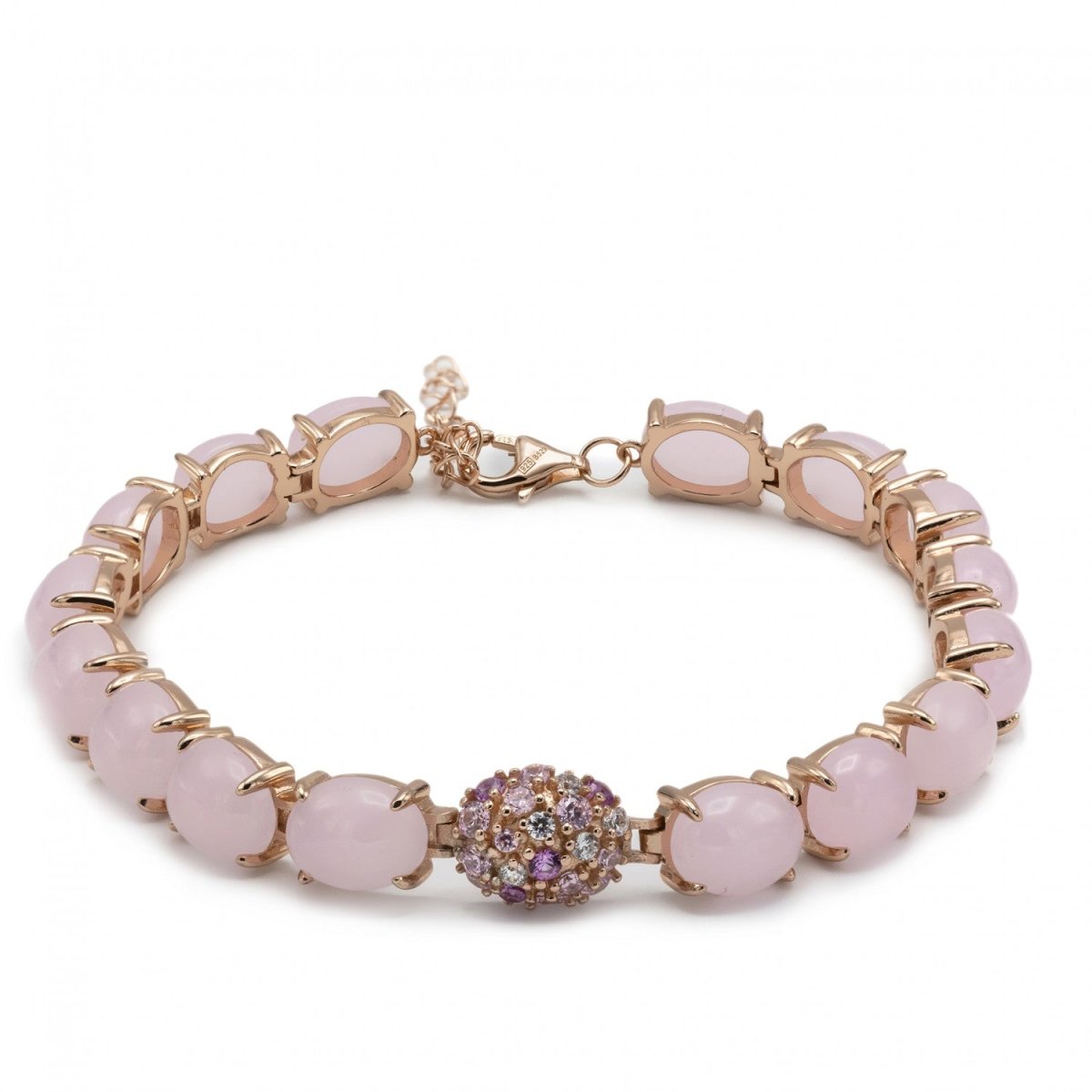 Pulseras con piedras estilo cabouchon de cuarzo rosa-LINEARGENT