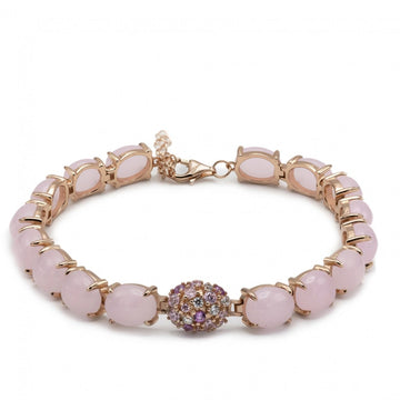 Pulseras con piedras estilo cabouchon de cuarzo rosa