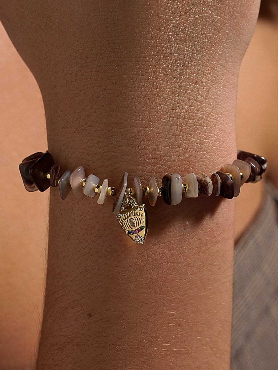 Pulseras de bolas de plata charm brillantes y piedras semipreciosas-LINEARGENT