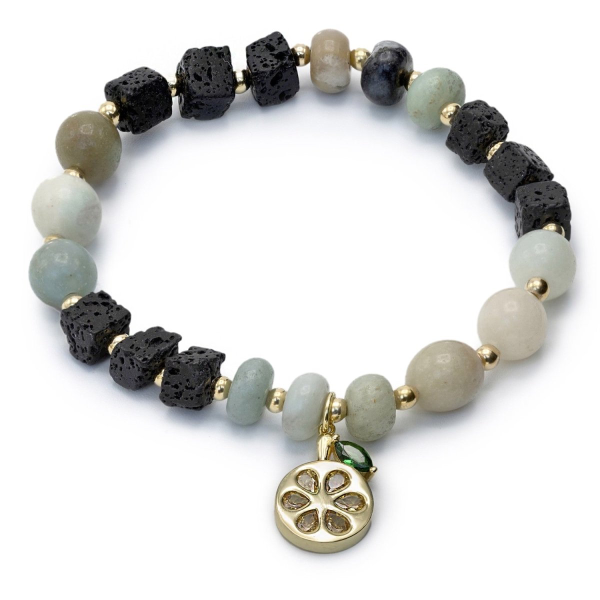 Pulseras de bolas de plata charm con circonitas y piedras semipreciosas variadas-LINEARGENT