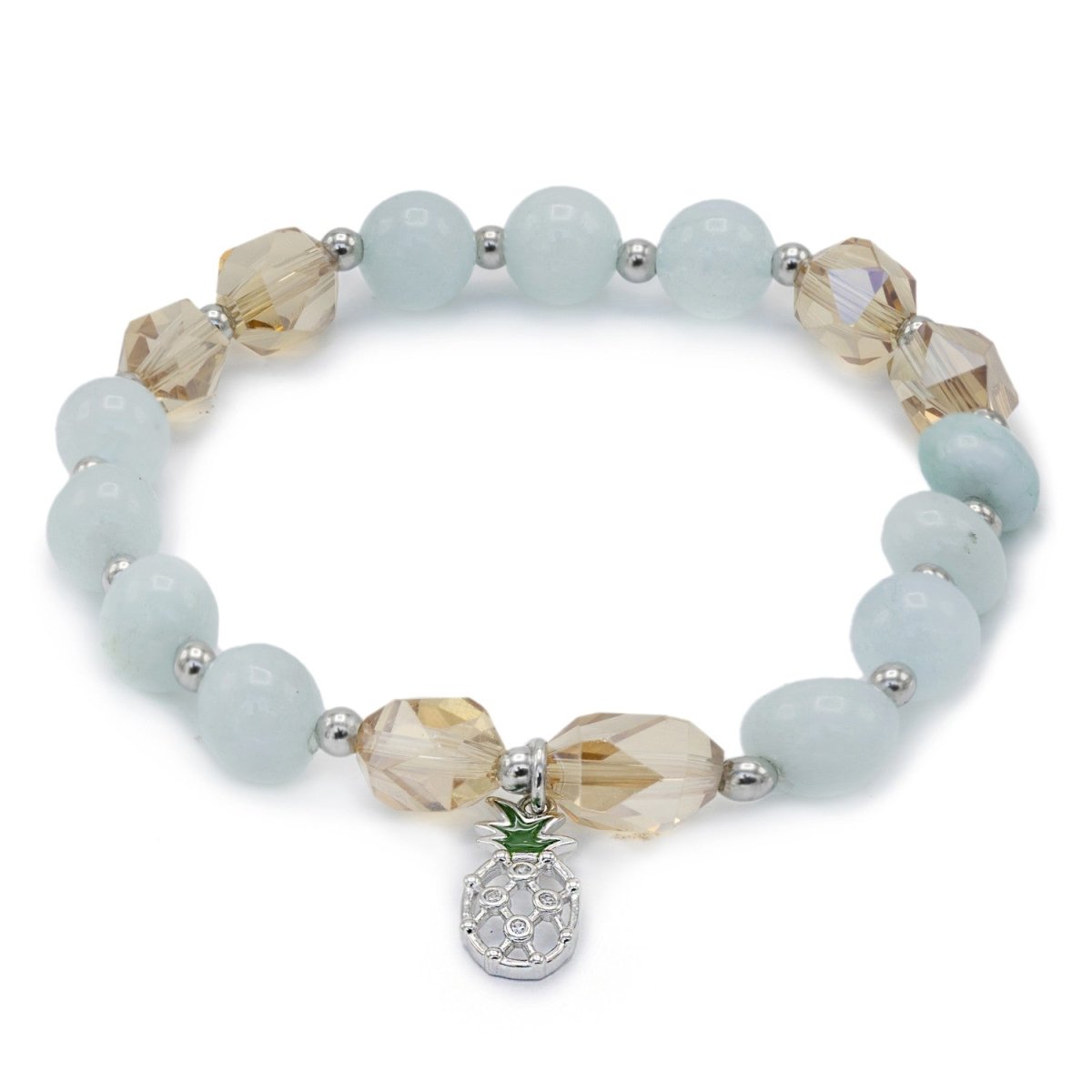 Pulseras de bolas de plata charm de piña y piedras semipresciosas-LINEARGENT