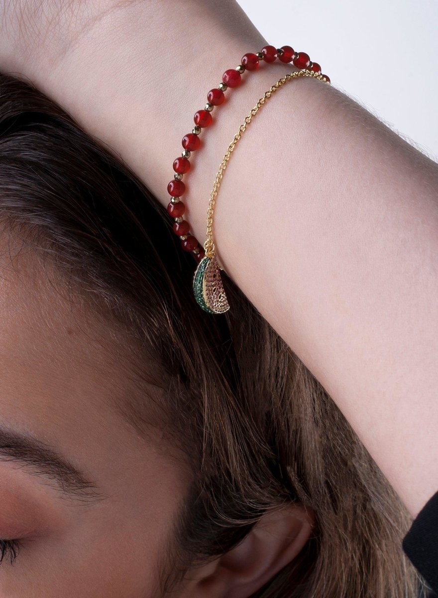 Pulseras de bolas doble diseño en rojo con motivo de sandía-LINEARGENT