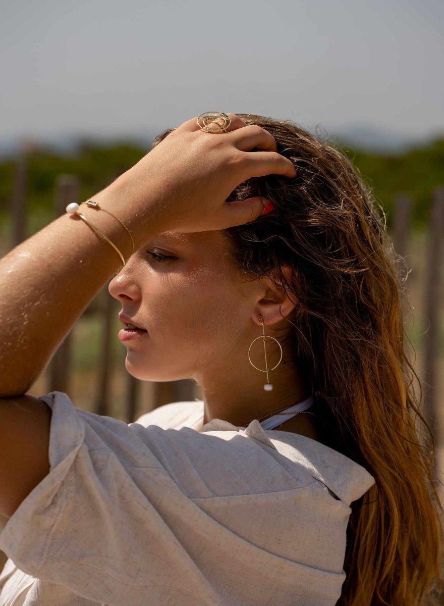 Pulseras de perlas rígida de plata diseño de cuarzo adamantino-LINEARGENT