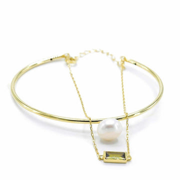 Pulseras de perlas rígida de plata diseño de cuarzo adamantino