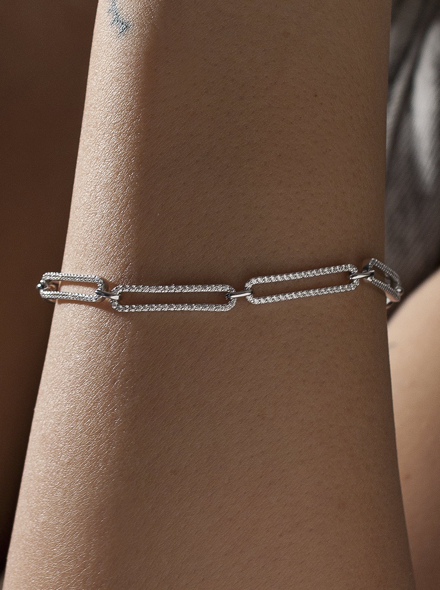 Pulseras eslabones plata brillantes rectangulares-LINEARGENT