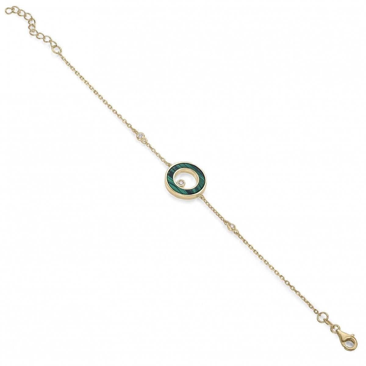 Pulseras finas con círculo central de malaquita-LINEARGENT