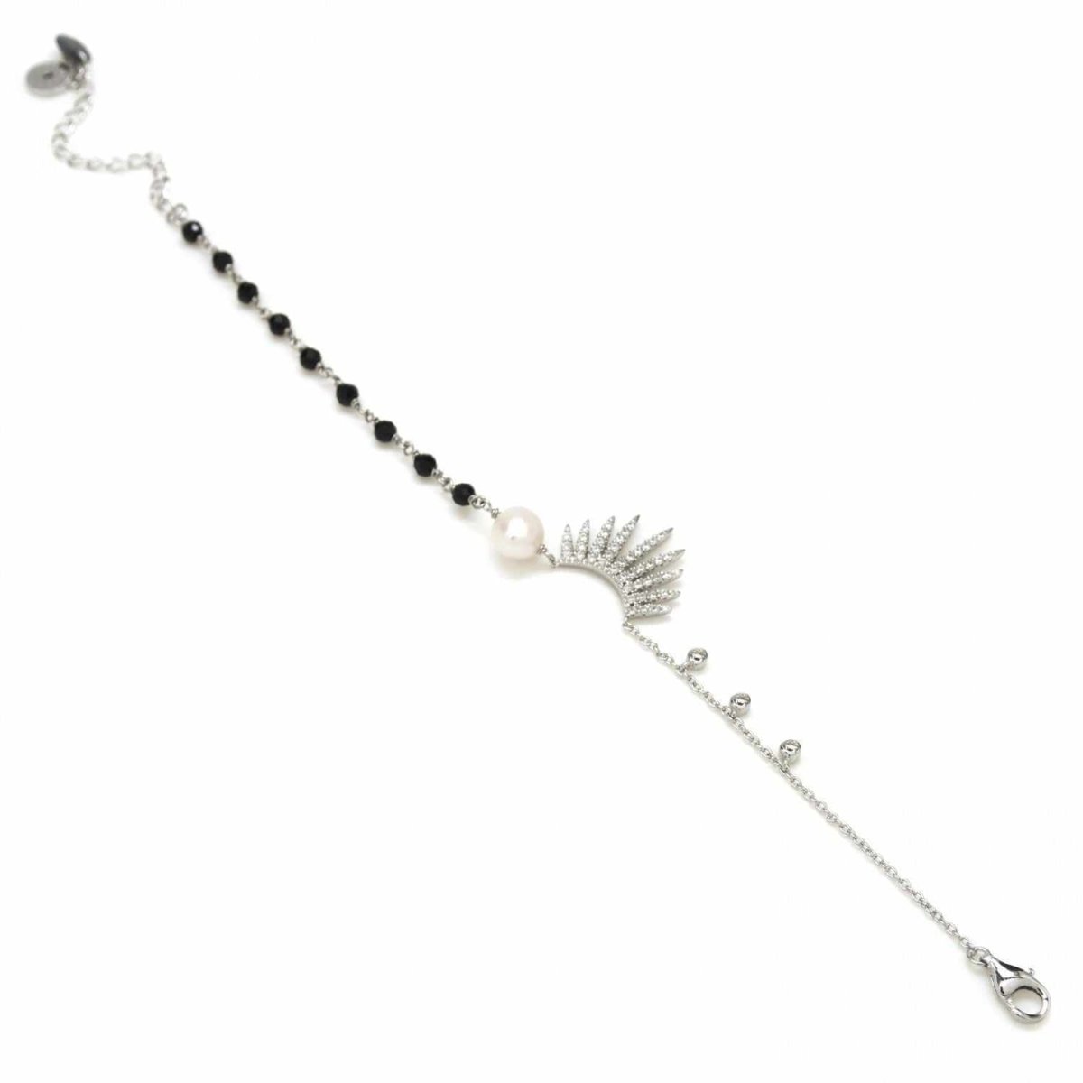 Pulseras finas de plata con motivo irregular y circonitas-LINEARGENT