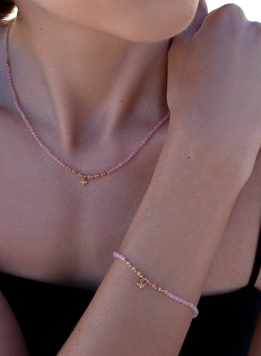 Pulseras finas de plata diseño abeja en rosa-LINEARGENT