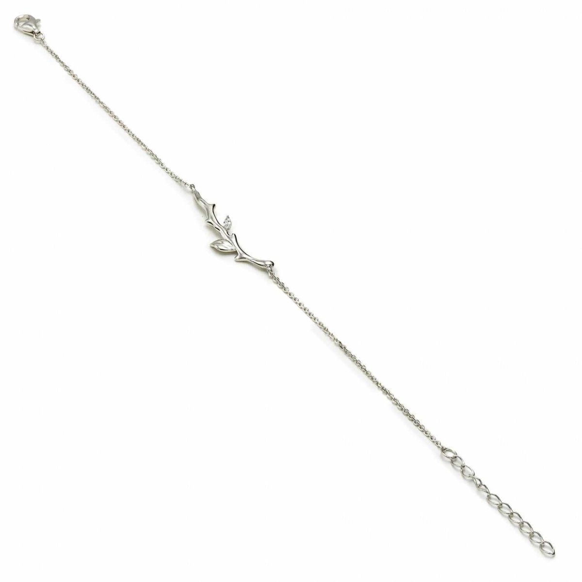 Pulseras finas de plata diseño de rama con detalle de circonita-LINEARGENT
