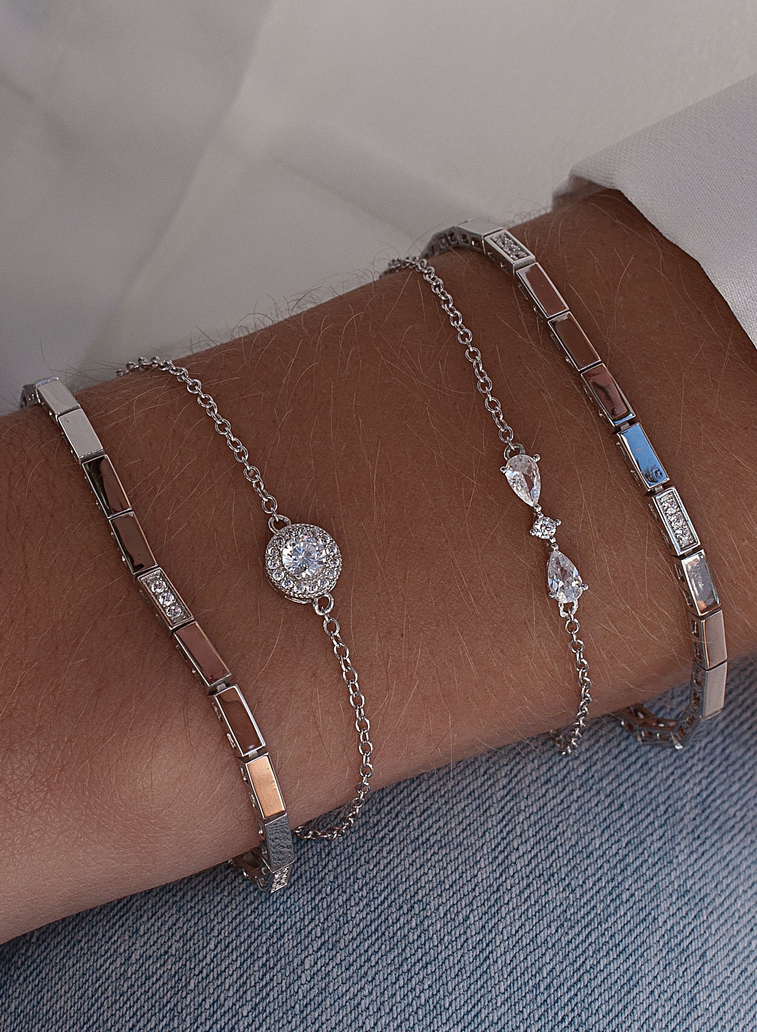 Pulseras finas de plata diseño doble minimalista-LINEARGENT