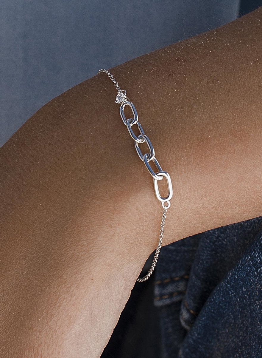 Pulseras finas de plata diseño eslabones y circonita-LINEARGENT