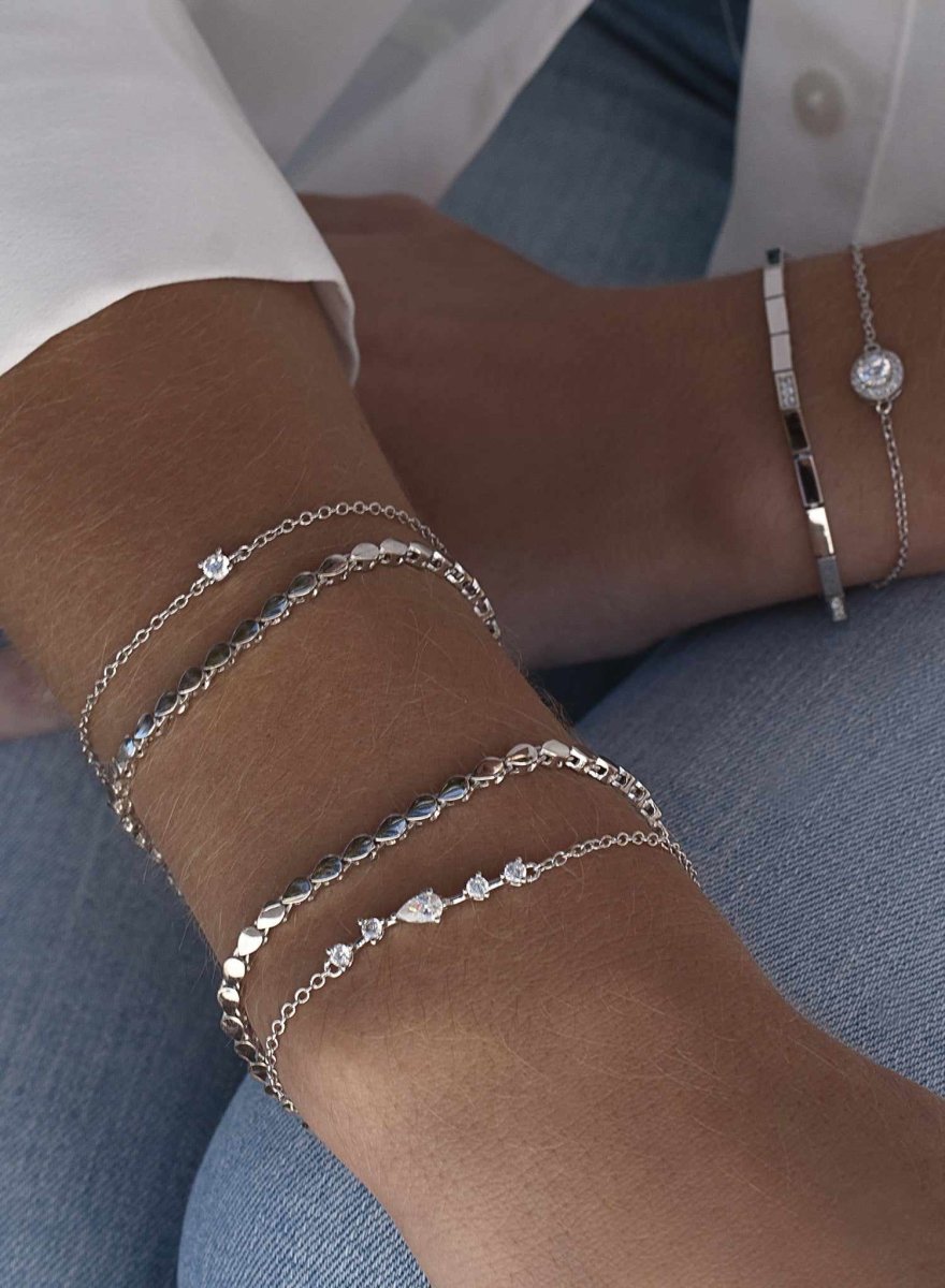 Pulseras finas de plata diseño oval doble-LINEARGENT