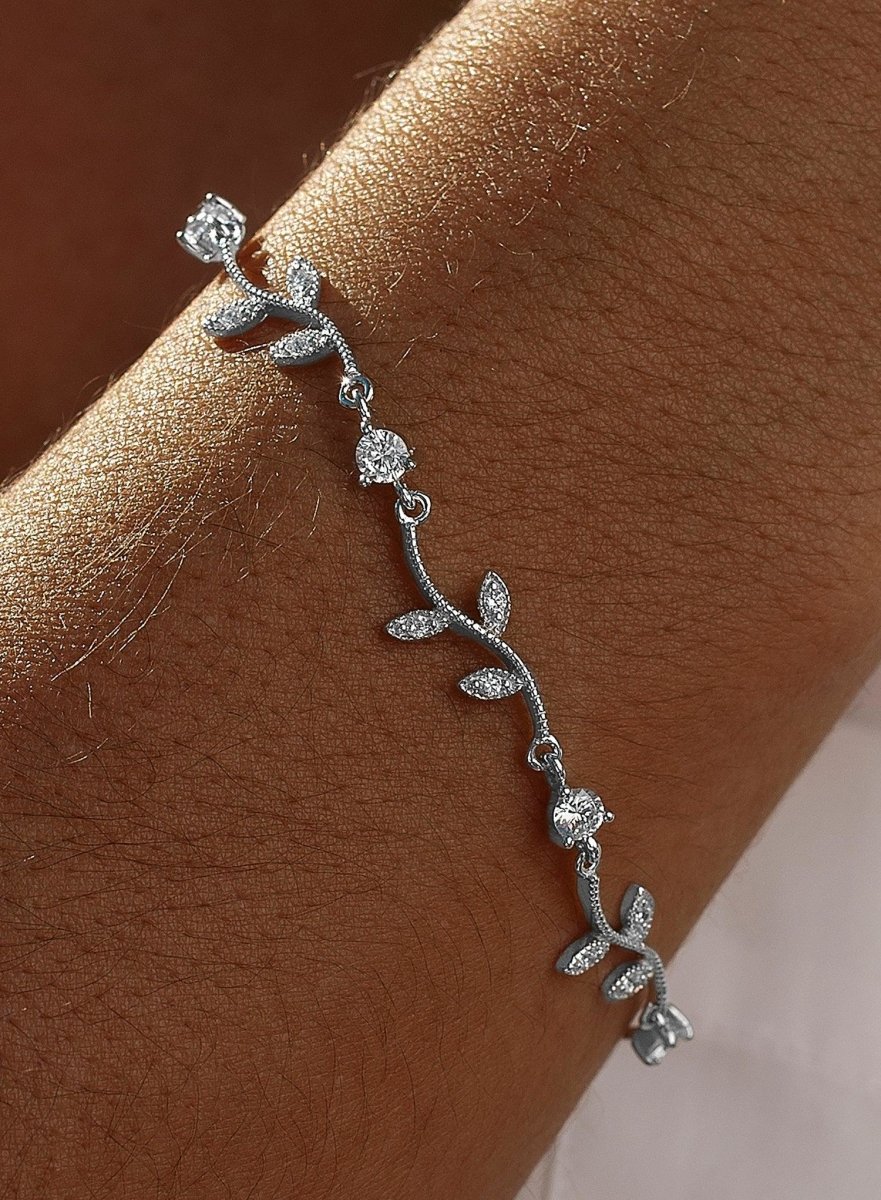 bracelets fines de argent design branche avec zircons-LINEARGENT