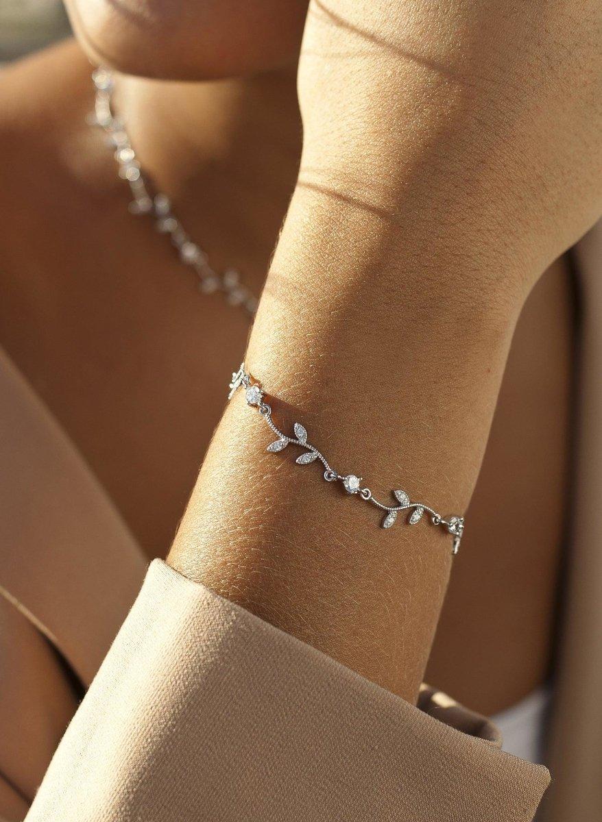 bracelets fines de argent design branche avec zircons-LINEARGENT