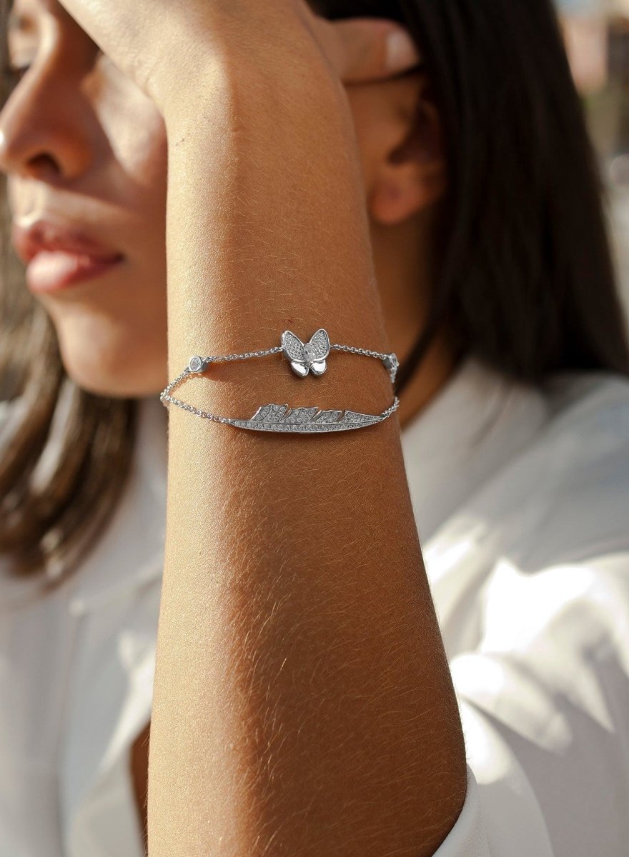 Pulseras finas de plata doble con charms y circonitas-LINEARGENT