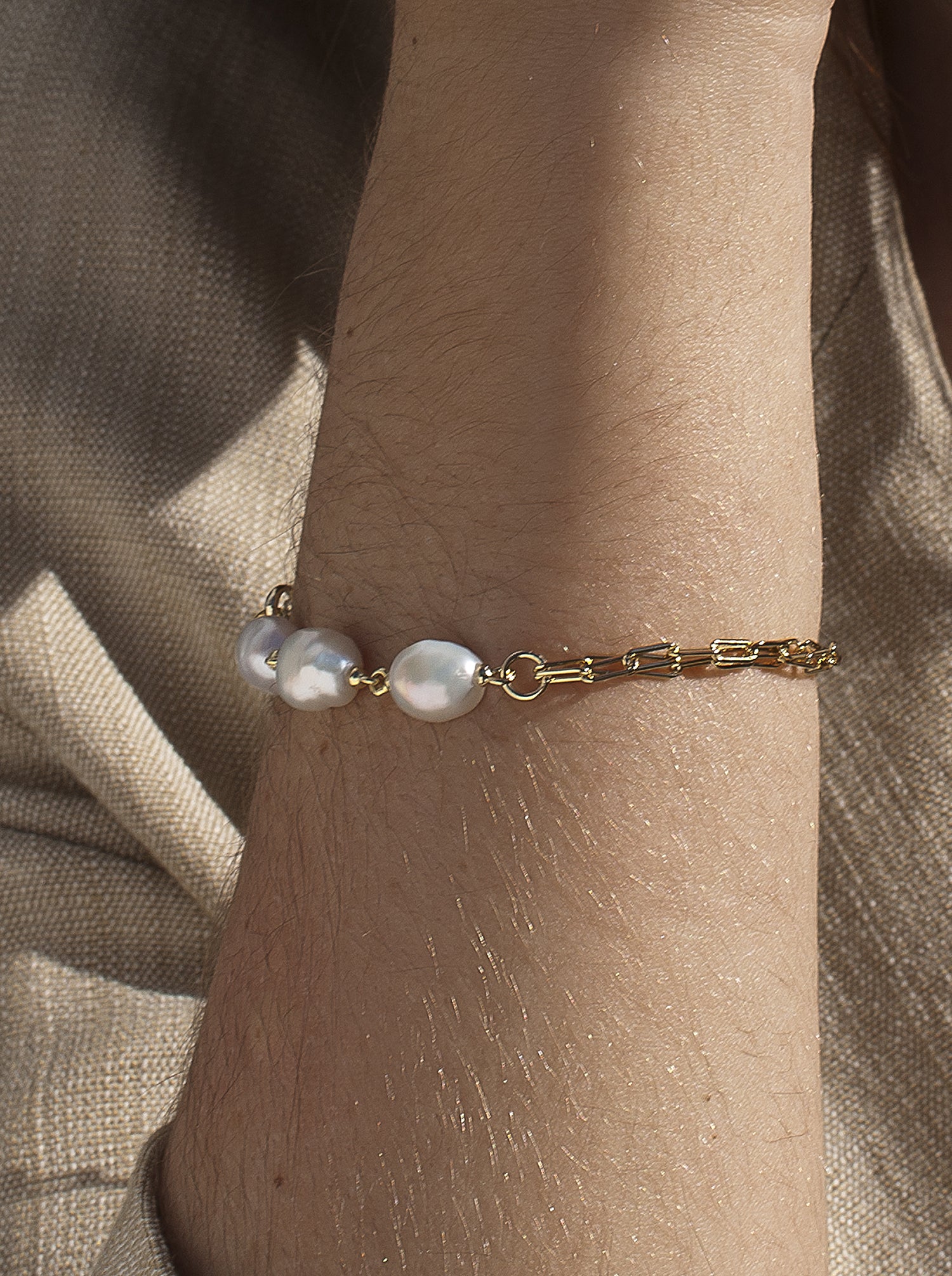 Pulseras perlas de plata bañada en oro diseño eslabones-LINEARGENT