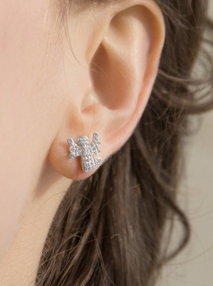 Segundo pendiente de plata con charm de ángel y circonitas-LINEARGENT