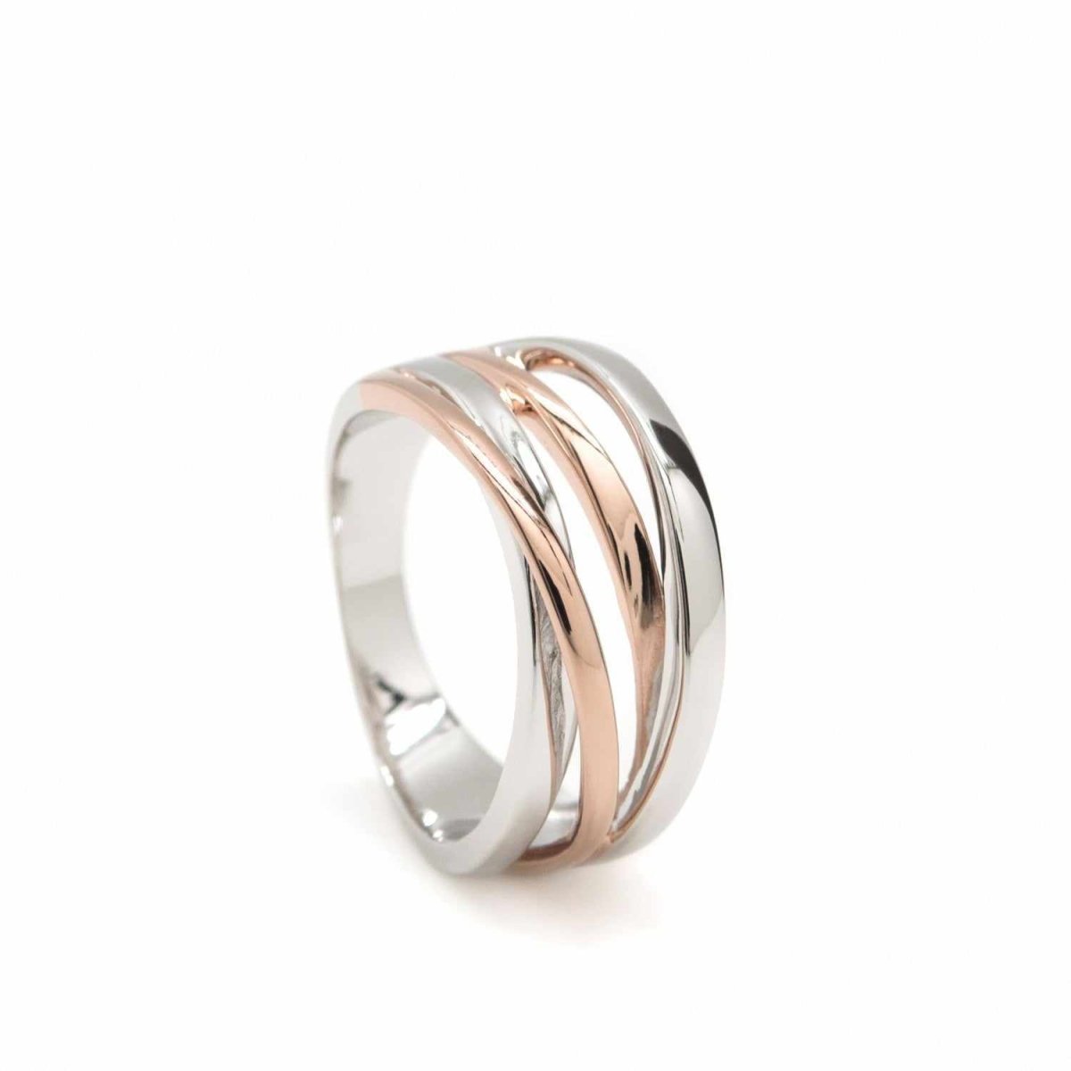 Ring - Wide silver rings with quadruple bicolor design