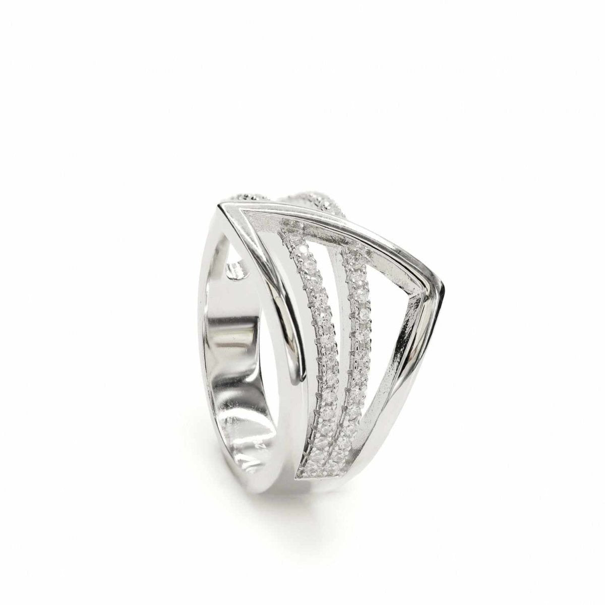 Ring - Wide silver rings with geometric design and zircons