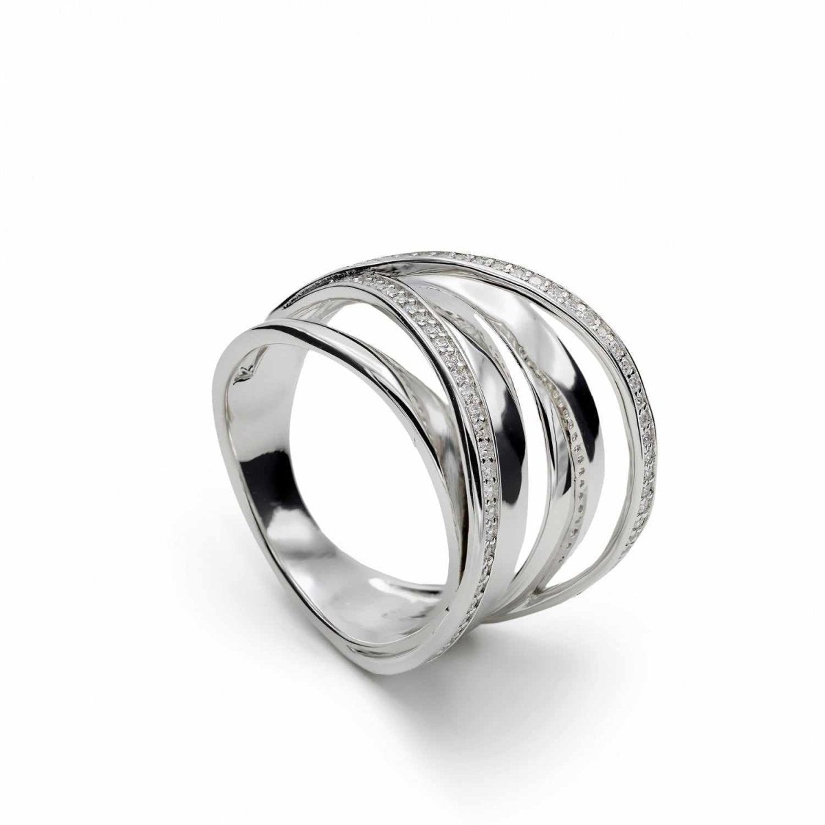 Ring - Multi-rail design wide rings with zirconias