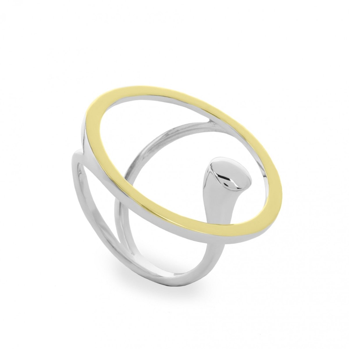 Bicolor rings with circular design and smooth silver rails - LINEARGENT