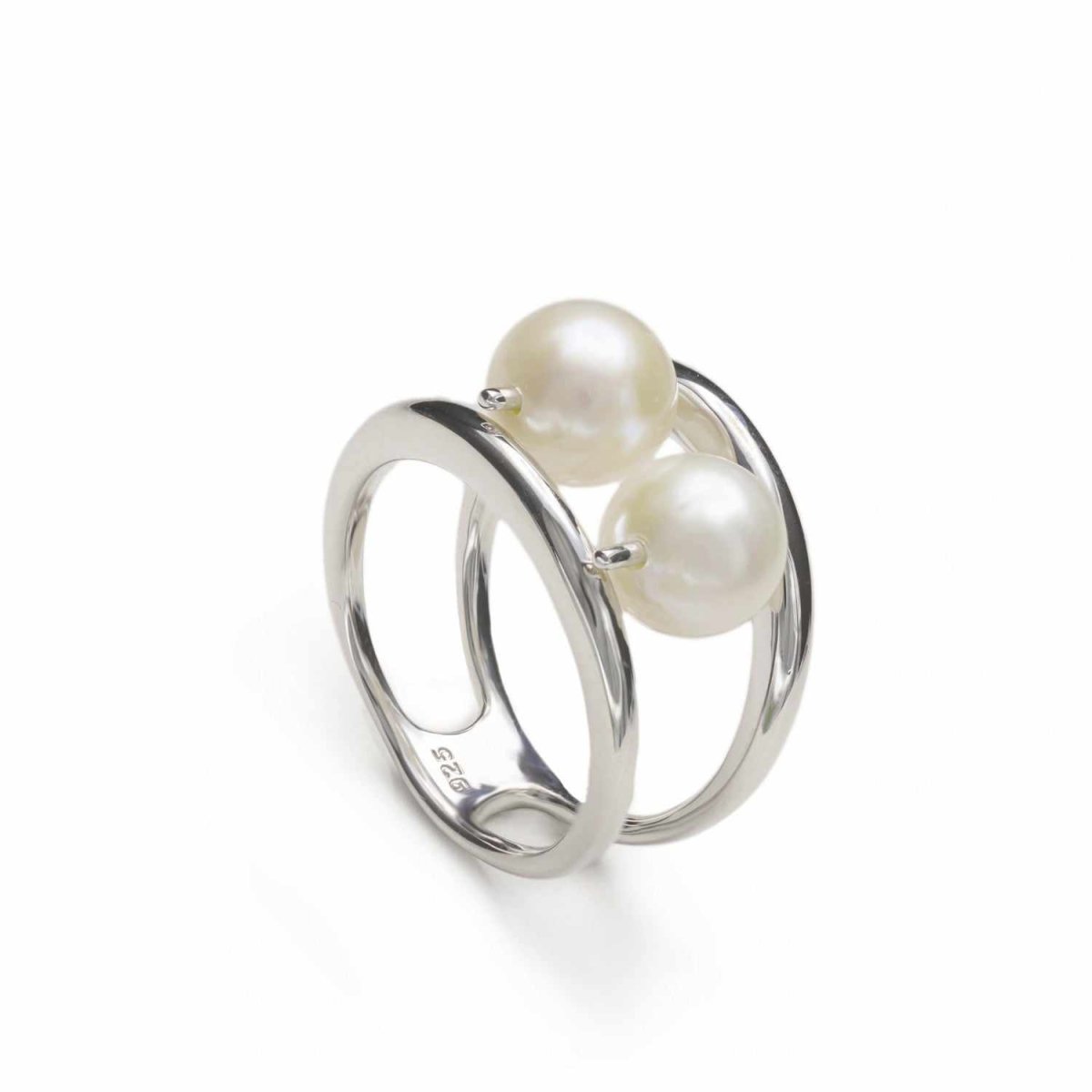 Anillo · Anillos con perlas de plata lisa diseño doble